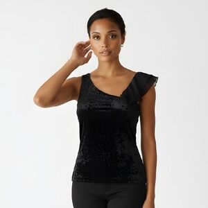 IZ Byer California Woman Black‎ Fairy-core Velvet Ruffle Tank Small